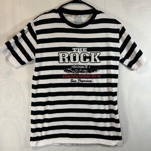 VINTAGE ALCATRAZ THE ROCK SAN FRANCISCO STRIPED BLACK WHITE PRISON T SHIRT